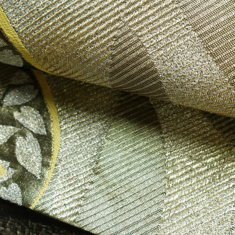 袋帯 未仕立て 六通柄 良品 フォーマル用 正絹 縞柄・線柄 箔 金糸 帯 金・銀_画像7