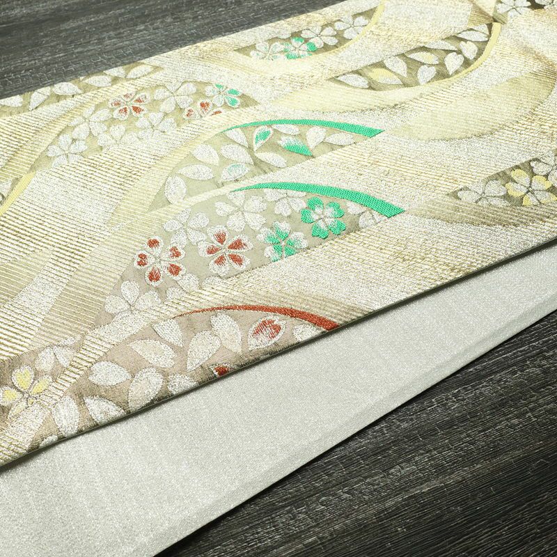 袋帯 未仕立て 六通柄 良品 フォーマル用 正絹 縞柄・線柄 箔 金糸 帯 金・銀_画像11