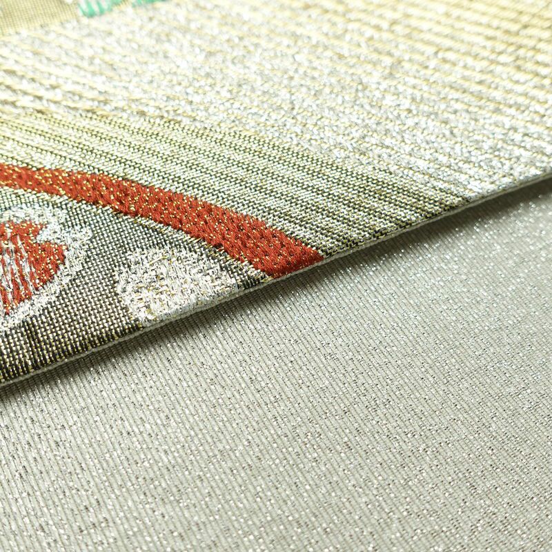 袋帯 未仕立て 六通柄 良品 フォーマル用 正絹 縞柄・線柄 箔 金糸 帯 金・銀_画像12