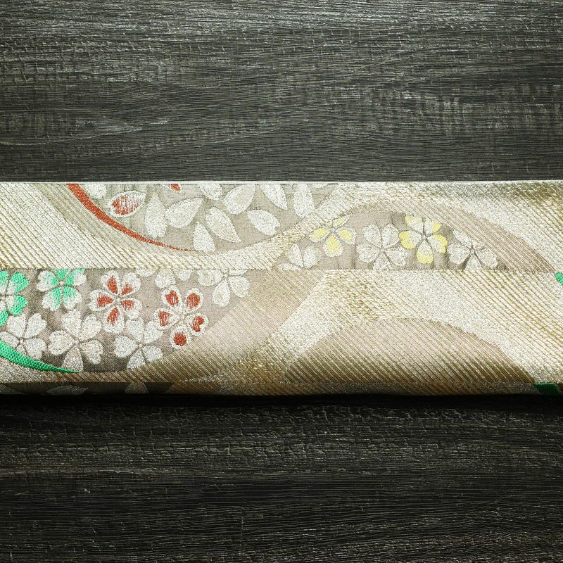 袋帯 未仕立て 六通柄 良品 フォーマル用 正絹 縞柄・線柄 箔 金糸 帯 金・銀_画像15