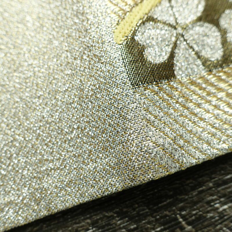 袋帯 未仕立て 六通柄 良品 フォーマル用 正絹 縞柄・線柄 箔 金糸 帯 金・銀_画像17