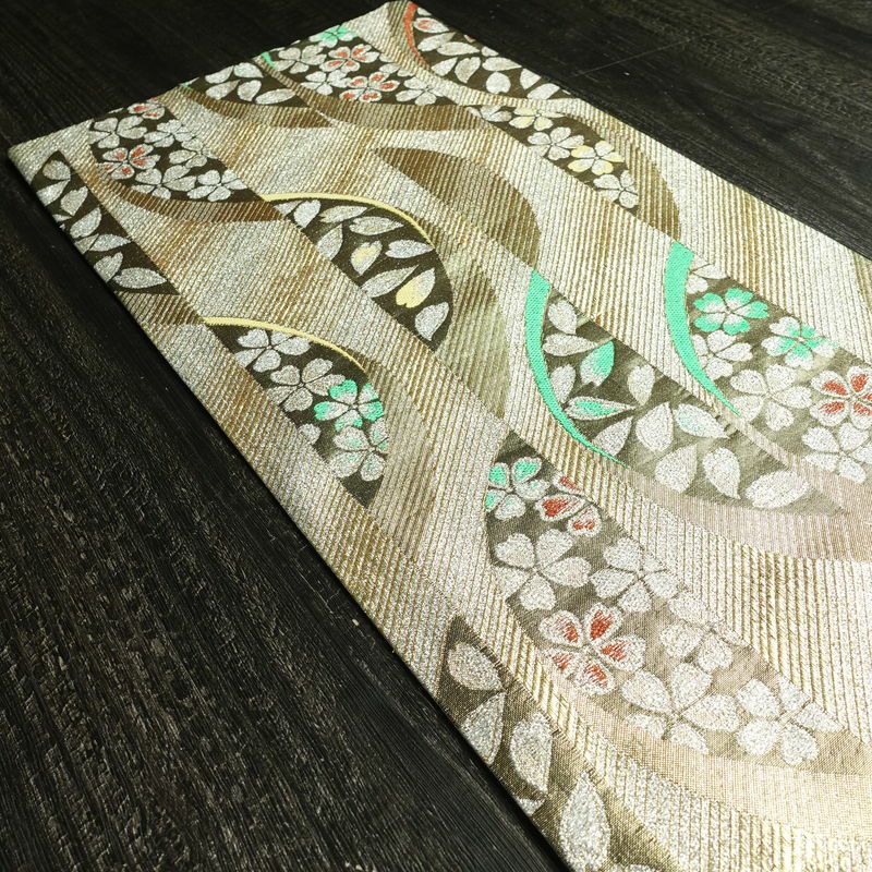 袋帯 未仕立て 六通柄 良品 フォーマル用 正絹 縞柄・線柄 箔 金糸 帯 金・銀_画像18