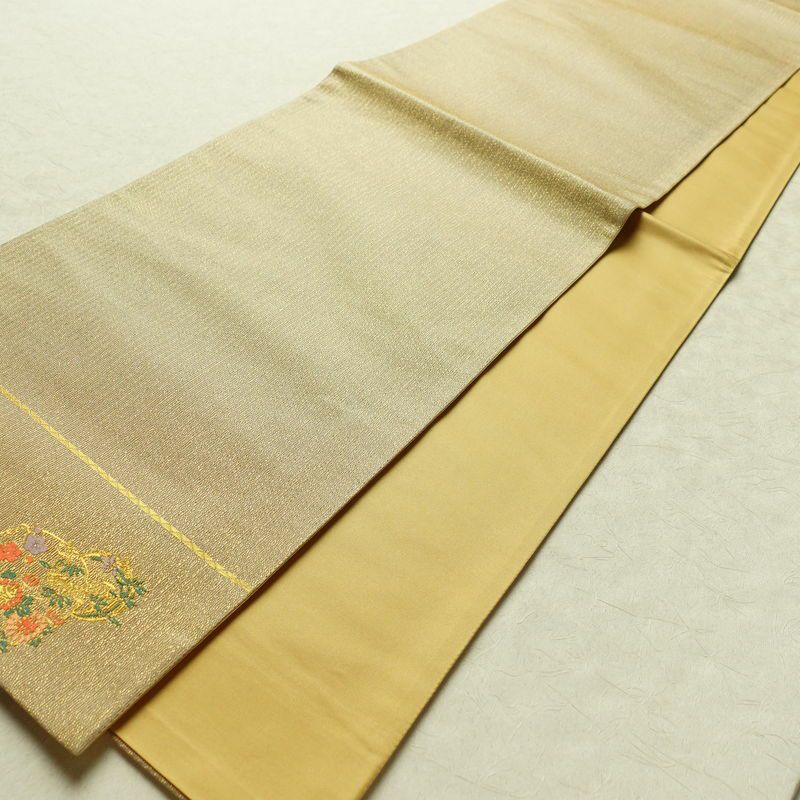 袋帯 六通柄 美品 フォーマル用 正絹 花柄 金糸 帯 金・銀_画像9