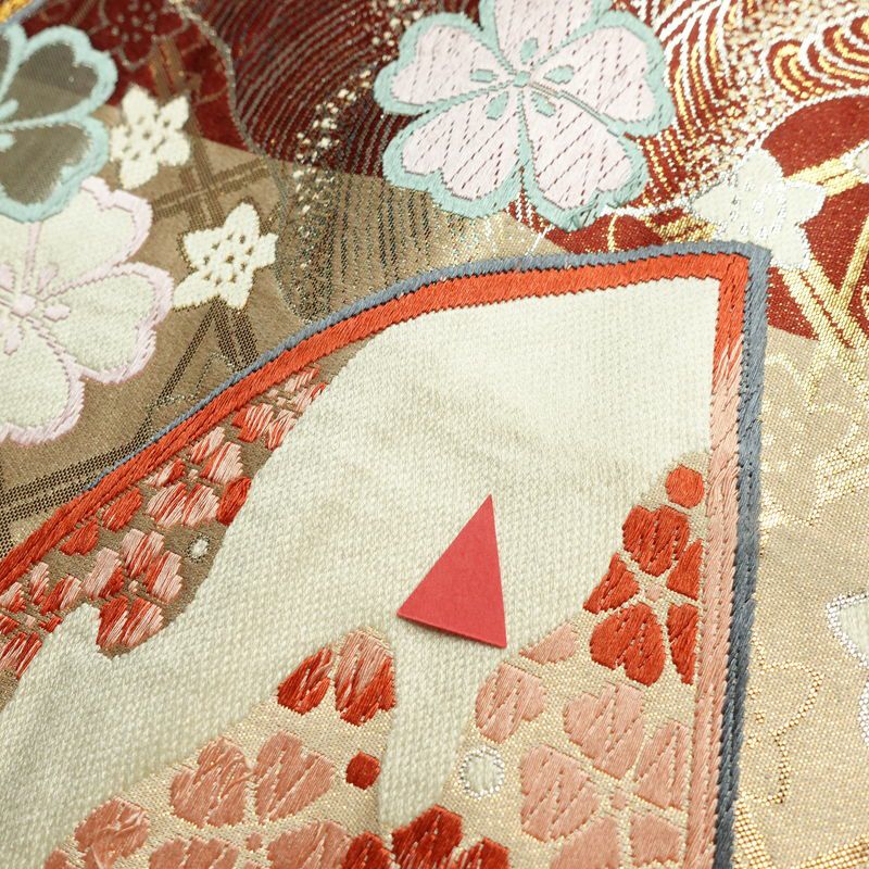 袋帯 全通柄 フォーマル用 正絹 古典柄 箔 金糸 扇子 帯 ベージュ_画像18