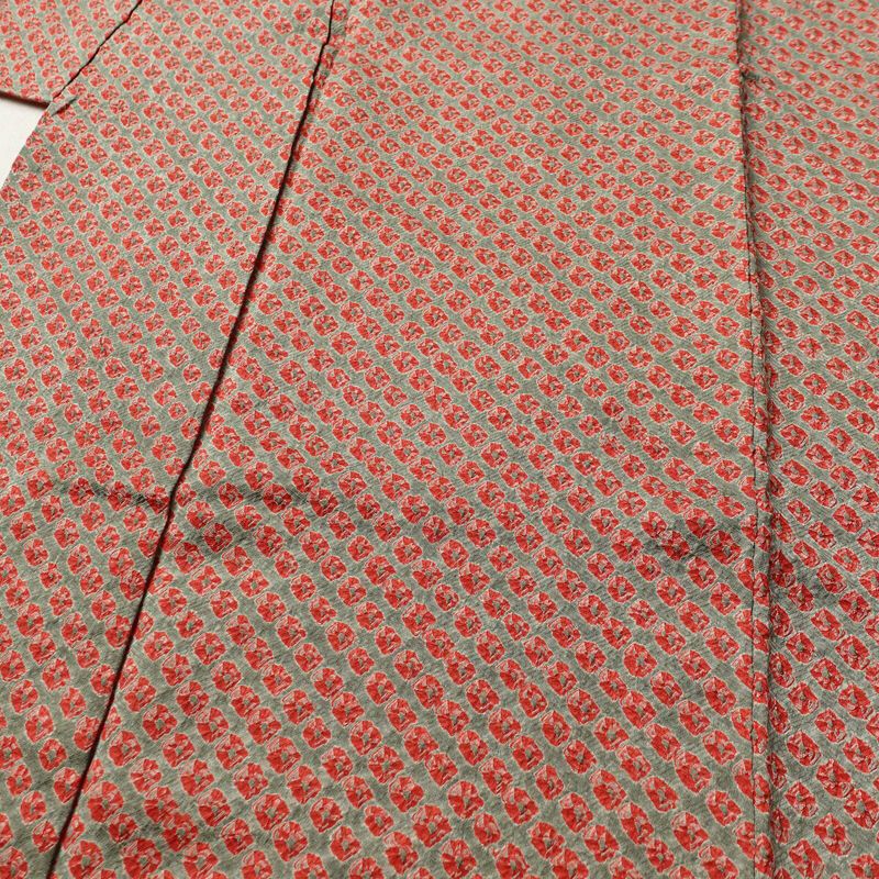 小紋 良品 絞り 総絞り 正絹 古典柄 袷仕立て 身丈164cm 裄丈67.5cm 一部しつけ糸付き 着物 緑・うぐいす色_画像5