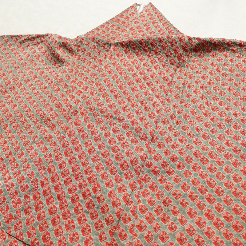 小紋 良品 絞り 総絞り 正絹 古典柄 袷仕立て 身丈164cm 裄丈67.5cm 一部しつけ糸付き 着物 緑・うぐいす色_画像16