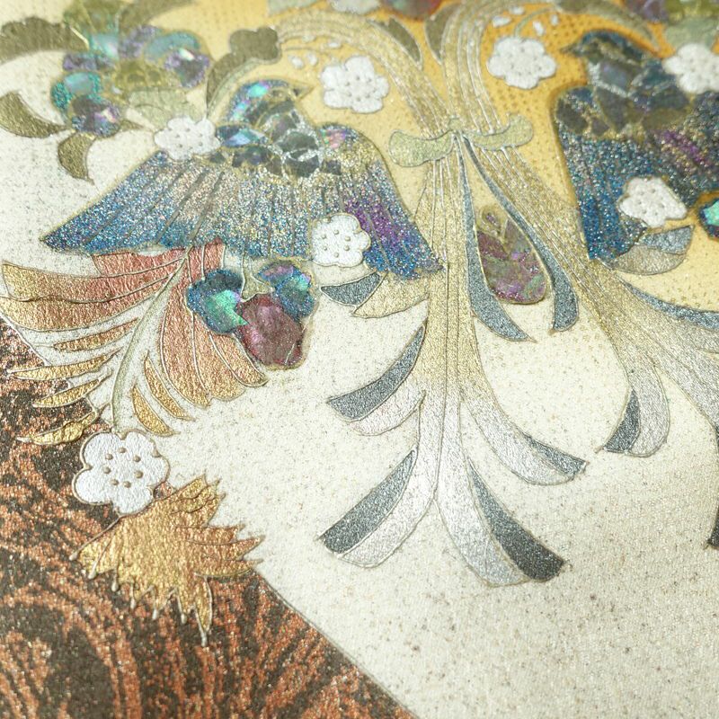 付け下げ 良品 正絹 袷仕立て 身丈158.5cm 裄丈66cm 箔 金彩 着物 黄・黄土色_画像9