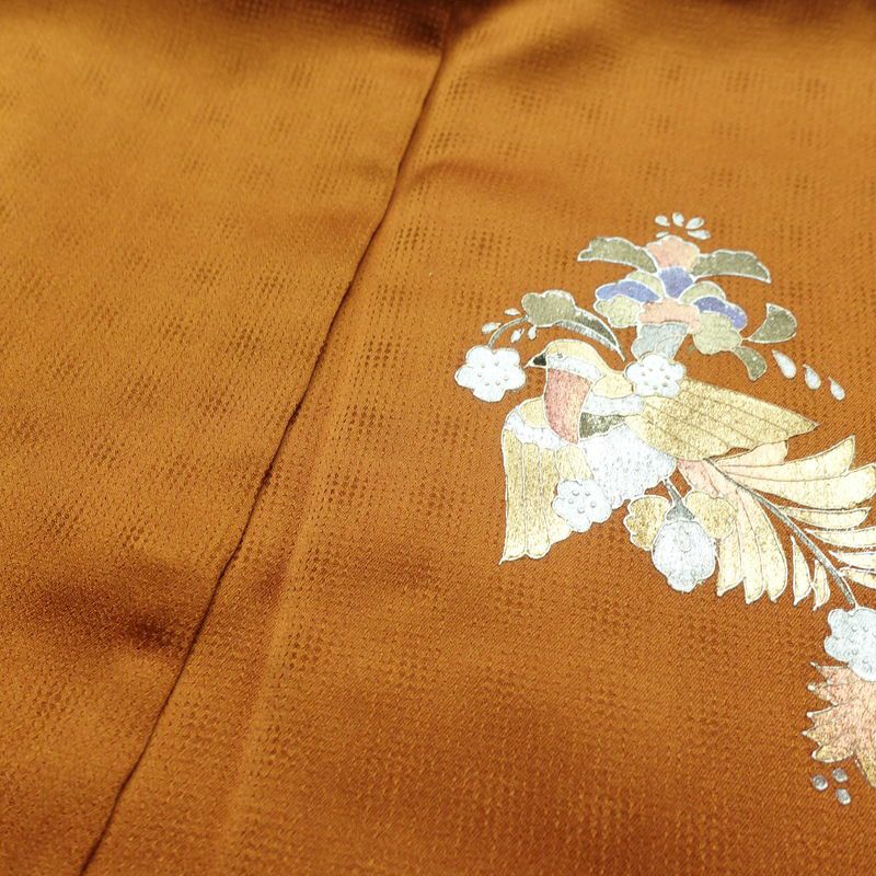 付け下げ 良品 正絹 袷仕立て 身丈158.5cm 裄丈66cm 箔 金彩 着物 黄・黄土色_画像17
