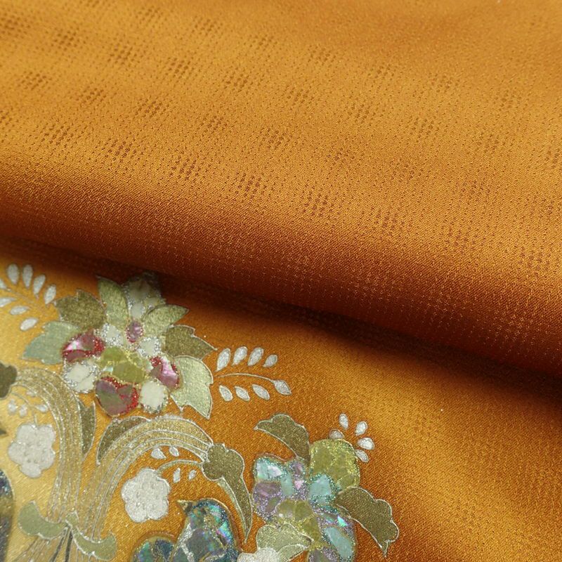 付け下げ 良品 正絹 袷仕立て 身丈158.5cm 裄丈66cm 箔 金彩 着物 黄・黄土色_画像20