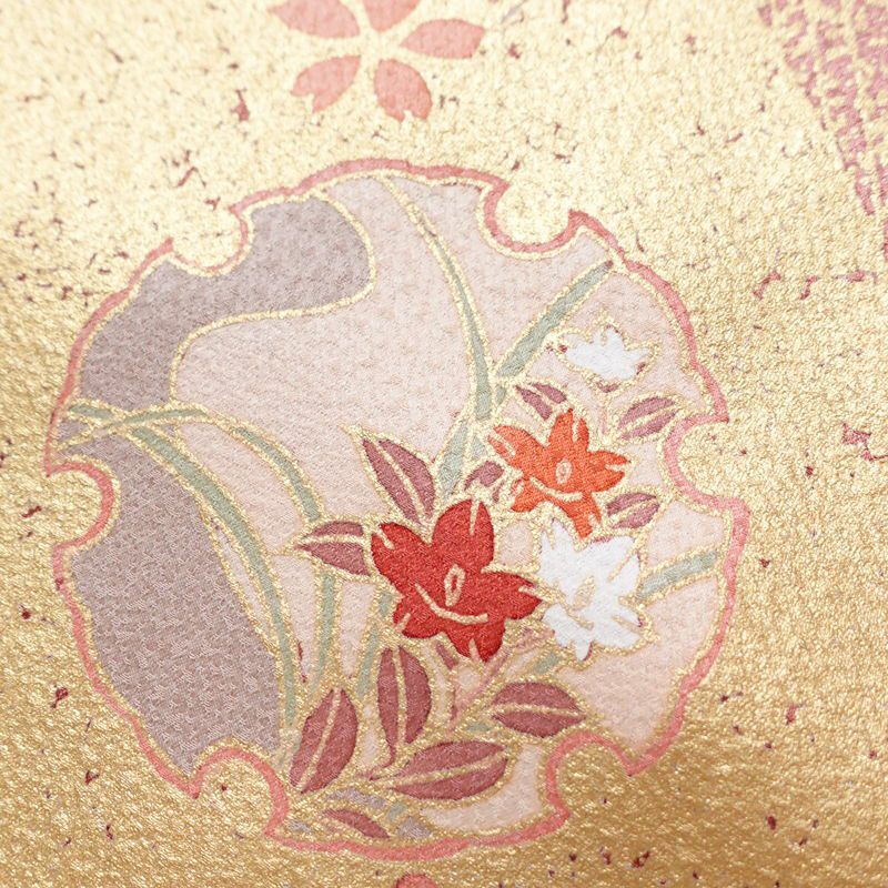 訪問着 良品 しつけ糸付き 正絹 古典柄 袷仕立て 身丈160.5cm 裄丈66cm 箔 共八掛 金彩 フォーマル 着物 ピンク_画像8