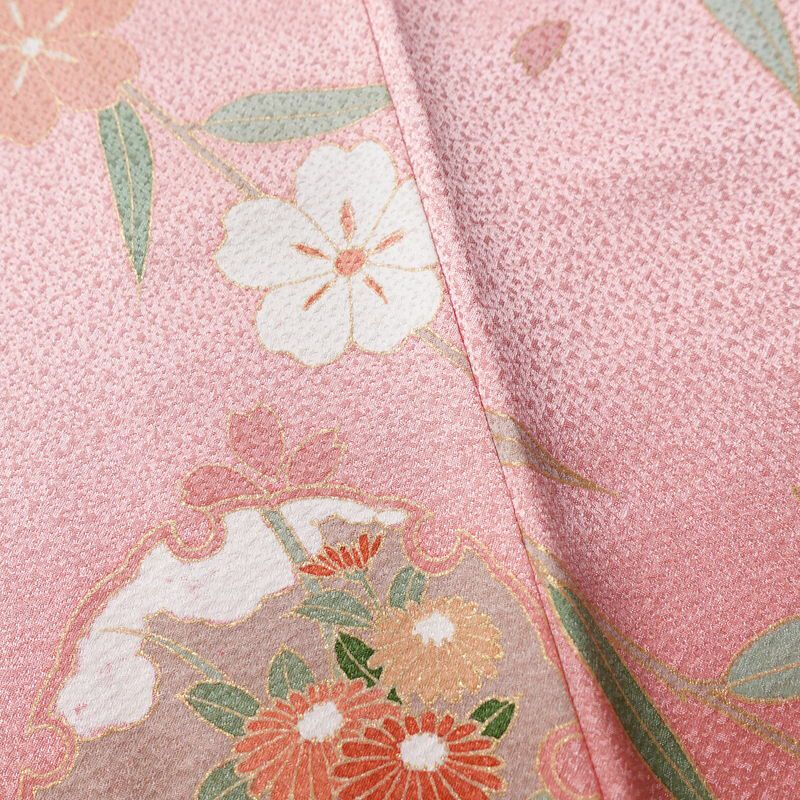 訪問着 良品 しつけ糸付き 正絹 古典柄 袷仕立て 身丈160.5cm 裄丈66cm 箔 共八掛 金彩 フォーマル 着物 ピンク_画像11