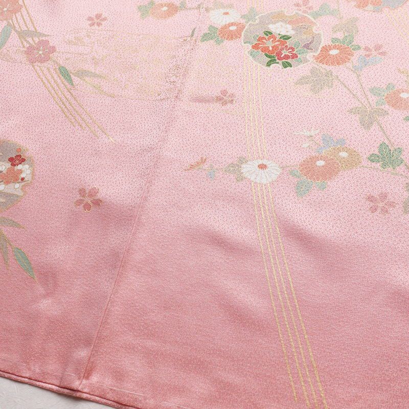 訪問着 良品 しつけ糸付き 正絹 古典柄 袷仕立て 身丈160.5cm 裄丈66cm 箔 共八掛 金彩 フォーマル 着物 ピンク_画像12