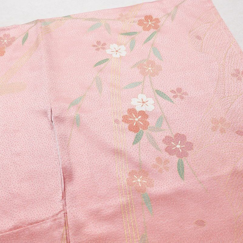 訪問着 良品 しつけ糸付き 正絹 古典柄 袷仕立て 身丈160.5cm 裄丈66cm 箔 共八掛 金彩 フォーマル 着物 ピンク_画像14