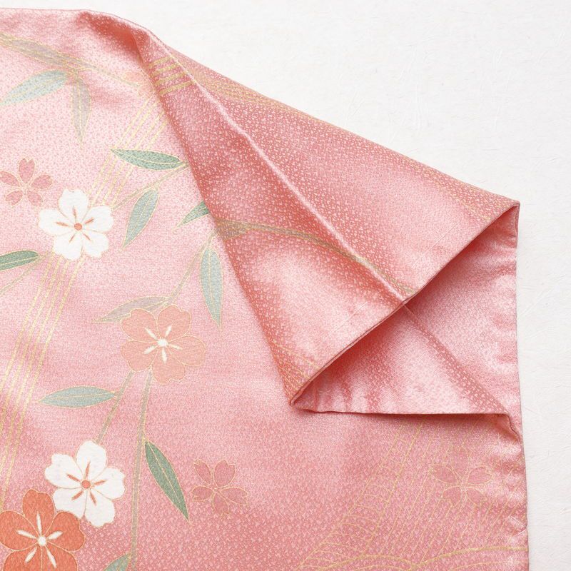 訪問着 良品 しつけ糸付き 正絹 古典柄 袷仕立て 身丈160.5cm 裄丈66cm 箔 共八掛 金彩 フォーマル 着物 ピンク_画像15