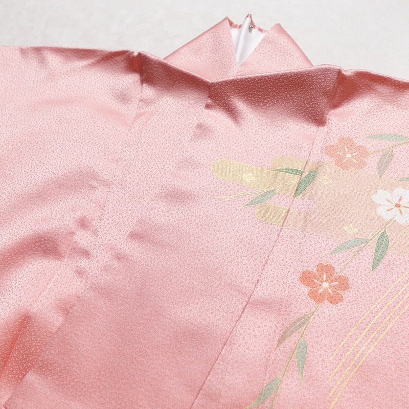 訪問着 良品 しつけ糸付き 正絹 古典柄 袷仕立て 身丈160.5cm 裄丈66cm 箔 共八掛 金彩 フォーマル 着物 ピンク_画像17