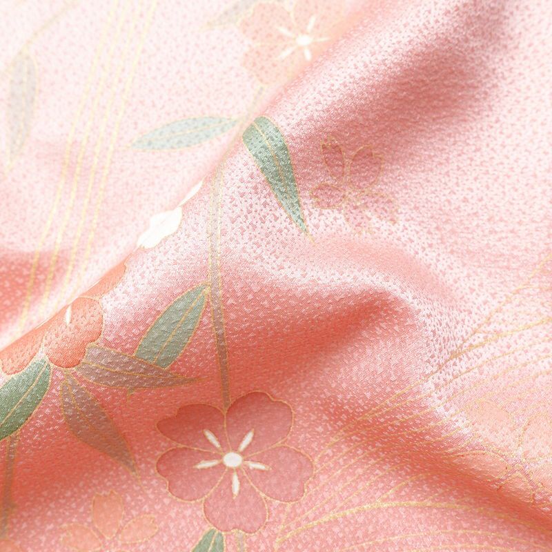 訪問着 良品 しつけ糸付き 正絹 古典柄 袷仕立て 身丈160.5cm 裄丈66cm 箔 共八掛 金彩 フォーマル 着物 ピンク_画像21