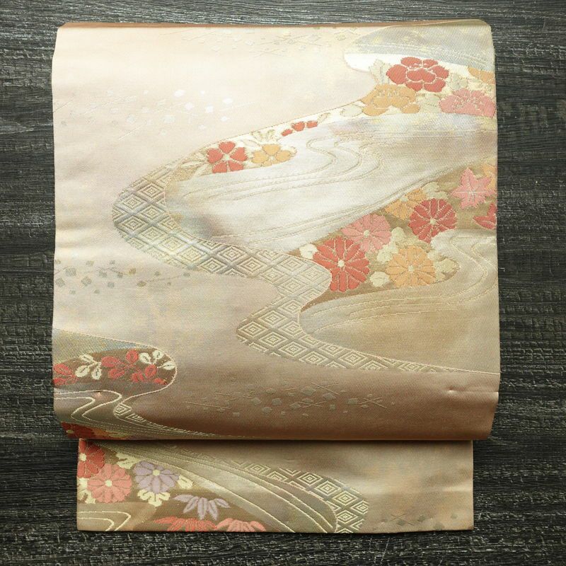 名古屋帯 六通柄 良品 正絹 古典柄 名古屋仕立て 箔 帯 ピンク_画像1