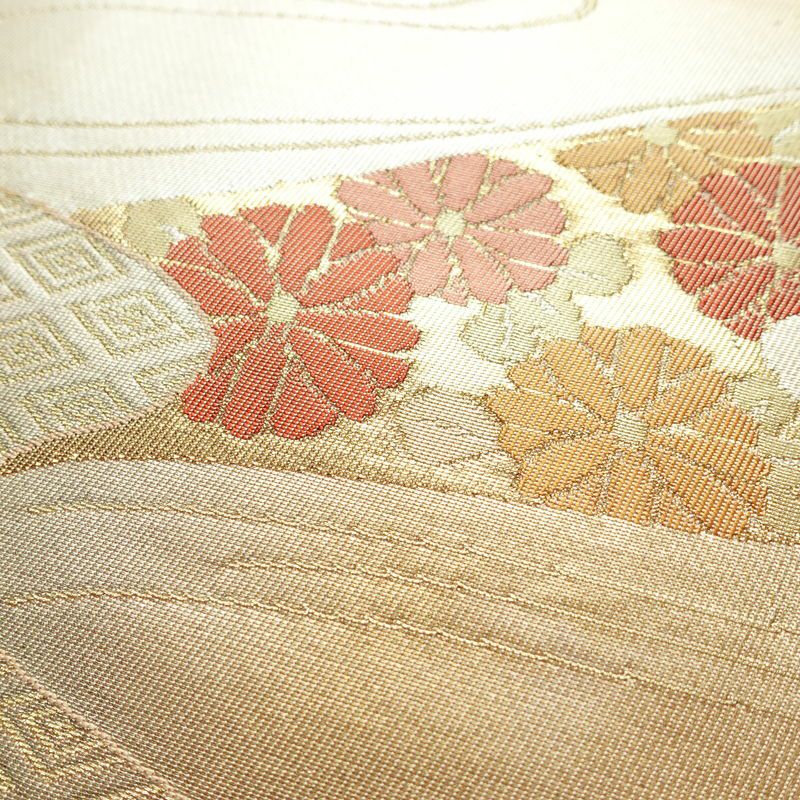 名古屋帯 六通柄 良品 正絹 古典柄 名古屋仕立て 箔 帯 ピンク_画像3