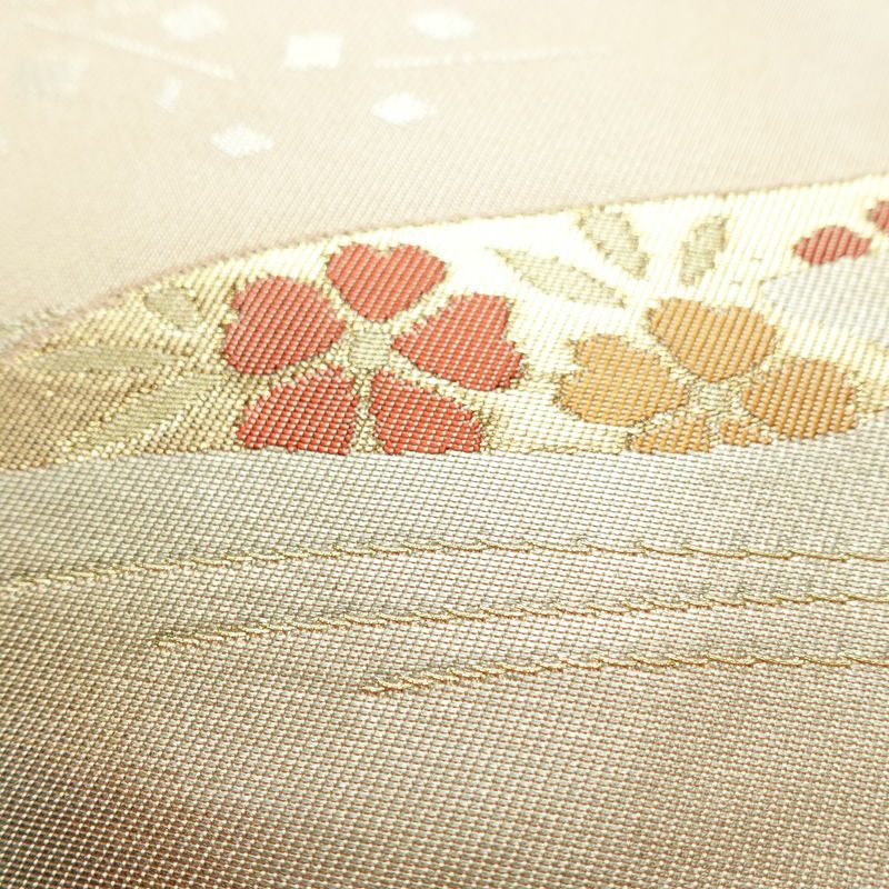 名古屋帯 六通柄 良品 正絹 古典柄 名古屋仕立て 箔 帯 ピンク_画像5