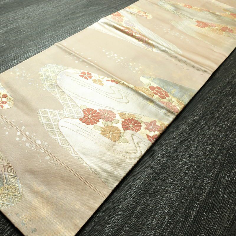 名古屋帯 六通柄 良品 正絹 古典柄 名古屋仕立て 箔 帯 ピンク_画像8