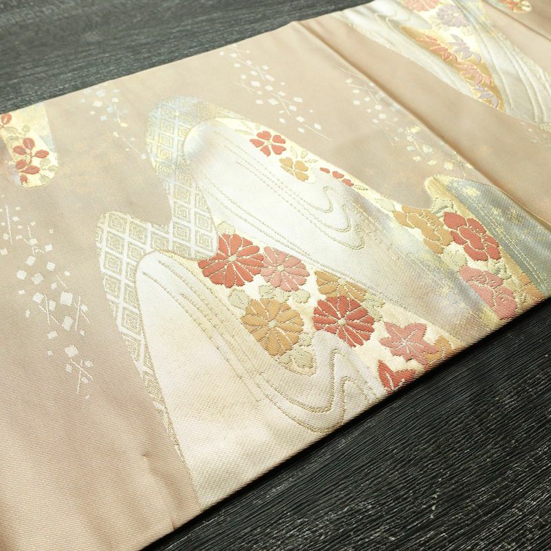 名古屋帯 六通柄 良品 正絹 古典柄 名古屋仕立て 箔 帯 ピンク_画像11
