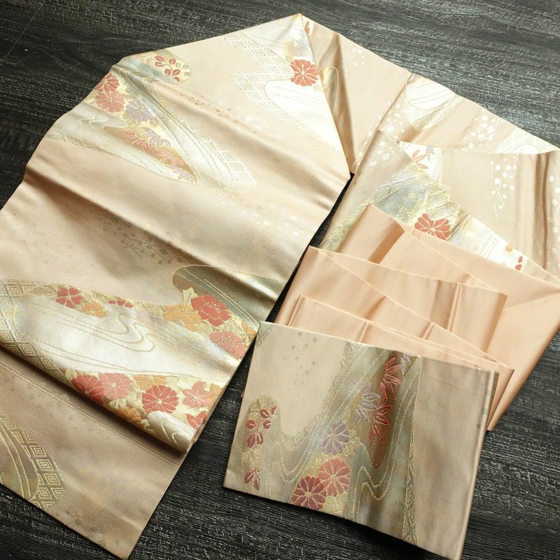 名古屋帯 六通柄 良品 正絹 古典柄 名古屋仕立て 箔 帯 ピンク_画像17