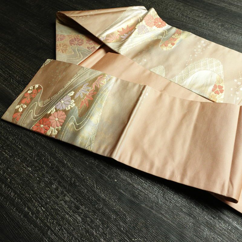 名古屋帯 六通柄 良品 正絹 古典柄 名古屋仕立て 箔 帯 ピンク_画像21