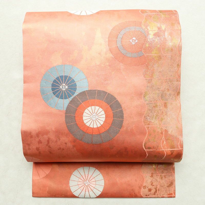 名古屋帯 六通柄 良品 正絹 古典柄 名古屋仕立て 帯 サーモンピンク ピンク_画像1