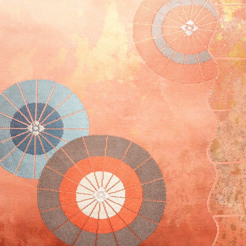 名古屋帯 六通柄 良品 正絹 古典柄 名古屋仕立て 帯 サーモンピンク ピンク_画像2