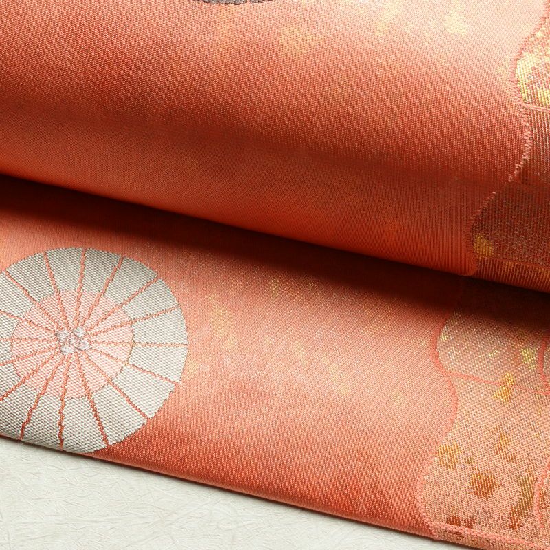 名古屋帯 六通柄 良品 正絹 古典柄 名古屋仕立て 帯 サーモンピンク ピンク_画像8
