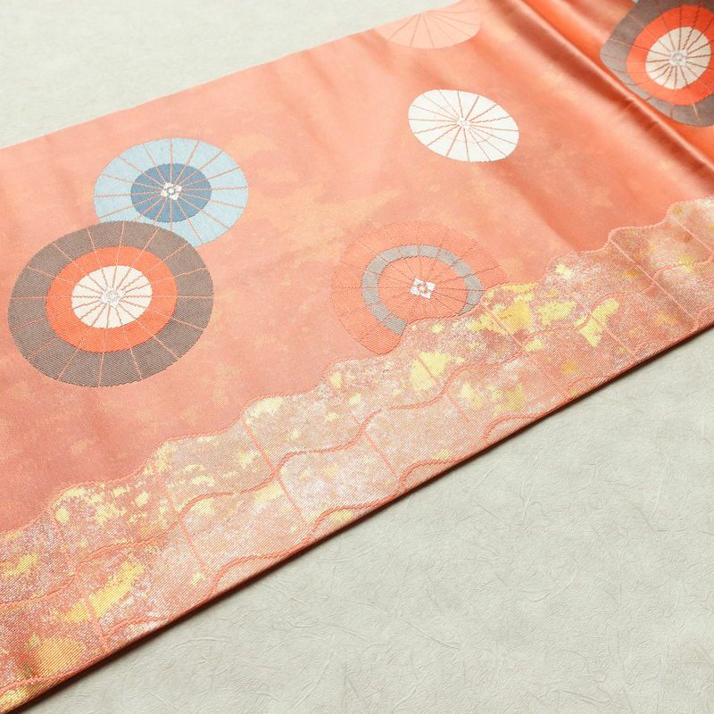 名古屋帯 六通柄 良品 正絹 古典柄 名古屋仕立て 帯 サーモンピンク ピンク_画像12