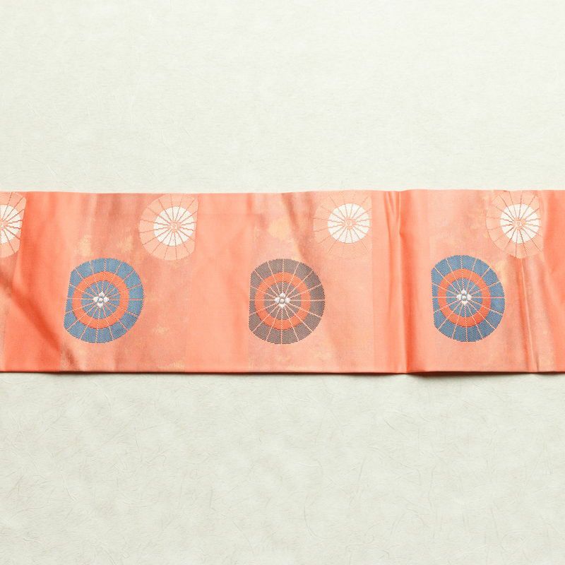 名古屋帯 六通柄 良品 正絹 古典柄 名古屋仕立て 帯 サーモンピンク ピンク_画像14