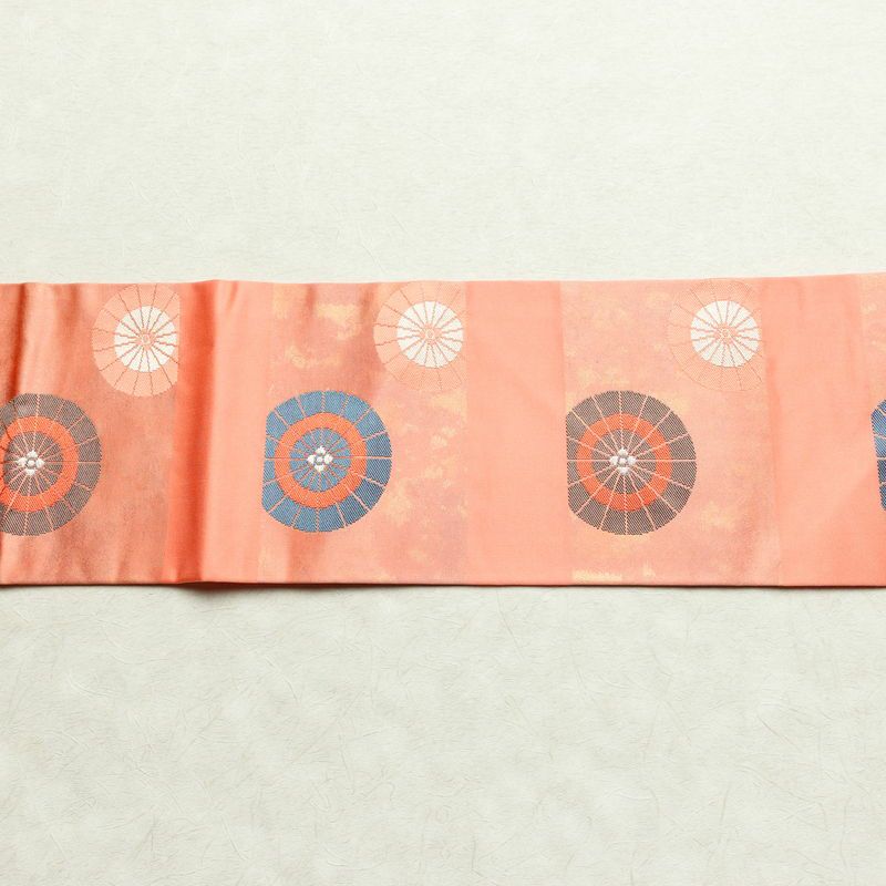 名古屋帯 六通柄 良品 正絹 古典柄 名古屋仕立て 帯 サーモンピンク ピンク_画像15