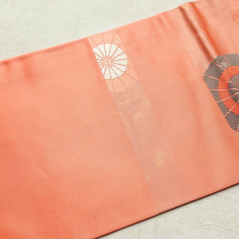 名古屋帯 六通柄 良品 正絹 古典柄 名古屋仕立て 帯 サーモンピンク ピンク_画像16