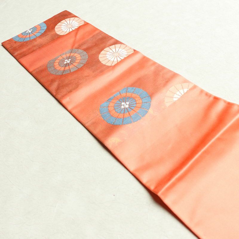 名古屋帯 六通柄 良品 正絹 古典柄 名古屋仕立て 帯 サーモンピンク ピンク_画像17