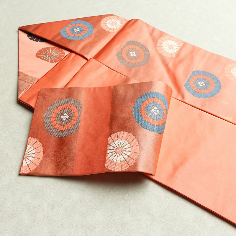 名古屋帯 六通柄 良品 正絹 古典柄 名古屋仕立て 帯 サーモンピンク ピンク_画像22