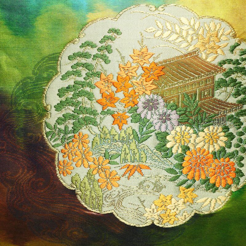 名古屋帯 太鼓柄 正絹 風景柄 名古屋仕立て 金糸 帯 青・紺_画像2