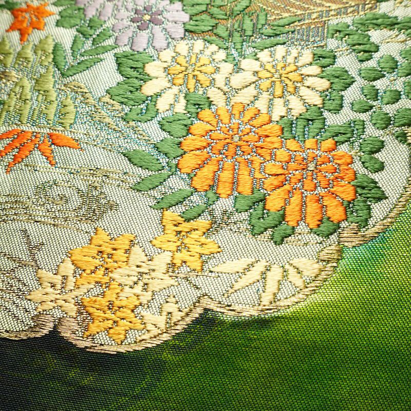 名古屋帯 太鼓柄 正絹 風景柄 名古屋仕立て 金糸 帯 青・紺_画像3