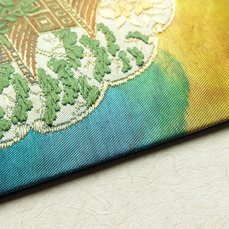 名古屋帯 太鼓柄 正絹 風景柄 名古屋仕立て 金糸 帯 青・紺_画像13