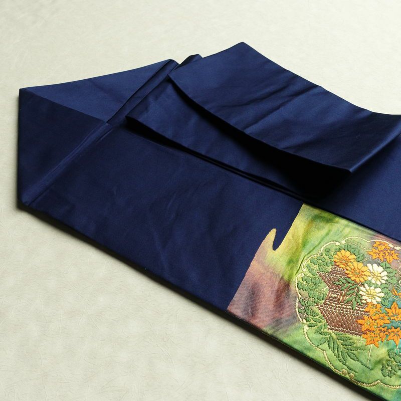 名古屋帯 太鼓柄 正絹 風景柄 名古屋仕立て 金糸 帯 青・紺_画像21