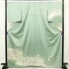 訪問着 良品 しつけ糸付き 綸子 正絹 花柄 袷仕立て 身丈163.5cm 裄丈68cm フォーマル 着物 緑・うぐいす色_画像1