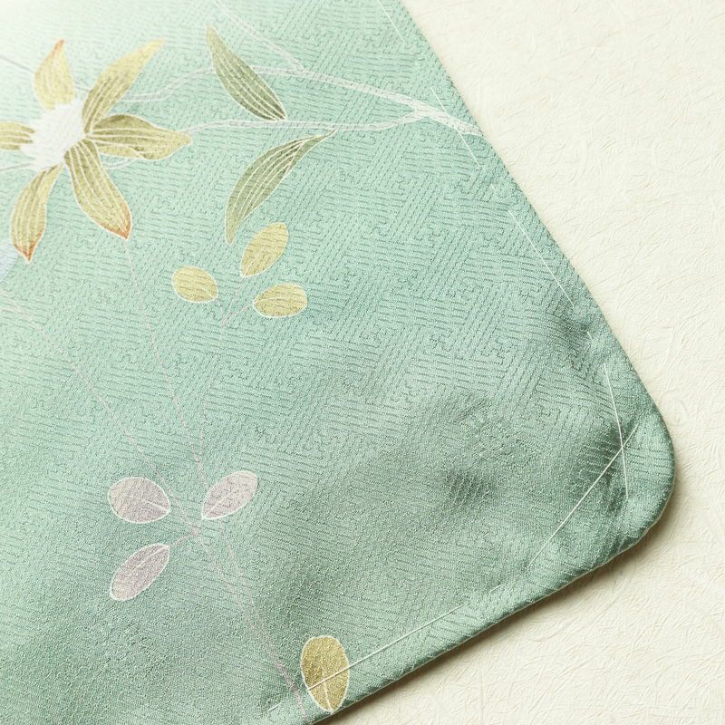 訪問着 良品 しつけ糸付き 綸子 正絹 花柄 袷仕立て 身丈163.5cm 裄丈68cm フォーマル 着物 緑・うぐいす色_画像14