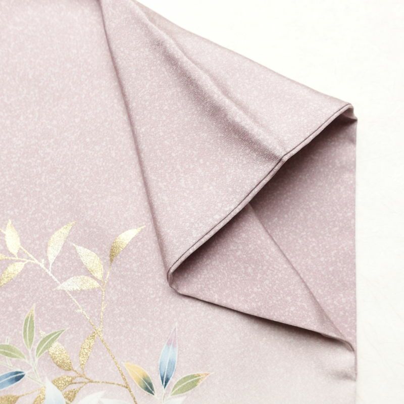 付け下げ 良品 縮緬 正絹 木の葉・植物柄 袷仕立て 身丈160cm 裄丈63.5cm 箔 共八掛 フォーマル 着物 紫・藤色_画像16