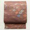 名古屋帯 六通柄 正絹 花柄 名古屋仕立て 菊 萩 箔 帯 小豆・エンジ_画像1