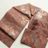 名古屋帯 六通柄 正絹 花柄 名古屋仕立て 菊 萩 箔 帯 小豆・エンジ_画像17
