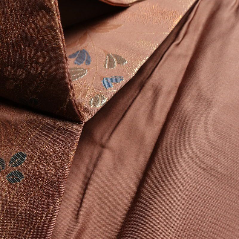 名古屋帯 六通柄 正絹 花柄 名古屋仕立て 菊 萩 箔 帯 小豆・エンジ_画像20