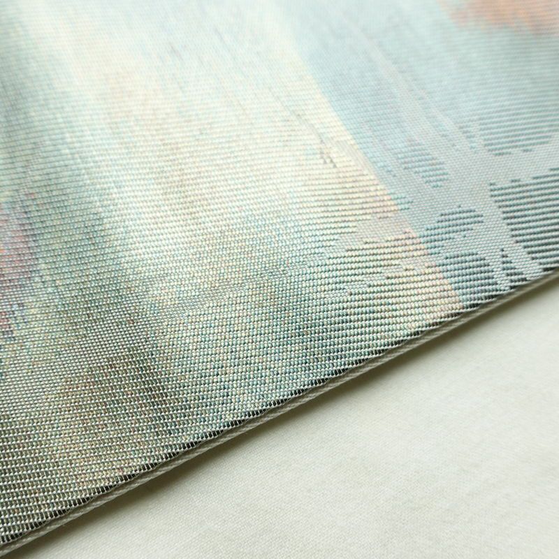 名古屋帯 六通柄 正絹 チェック・格子柄 通し仕立て 箔 帯 多色使い_画像12