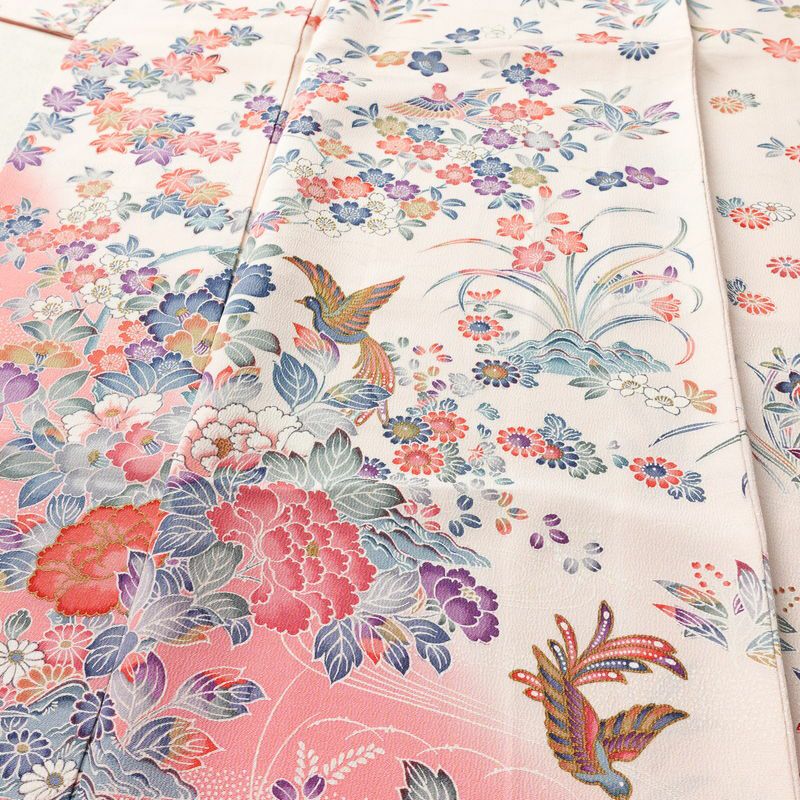 訪問着 しつけ糸付き 縮緬 正絹 花柄 袷仕立て 身丈165cm 裄丈68cm フォーマル 着物 ピンク_画像5