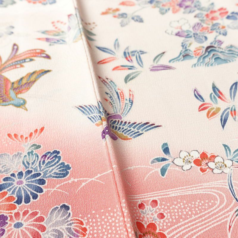 訪問着 しつけ糸付き 縮緬 正絹 花柄 袷仕立て 身丈165cm 裄丈68cm フォーマル 着物 ピンク_画像11