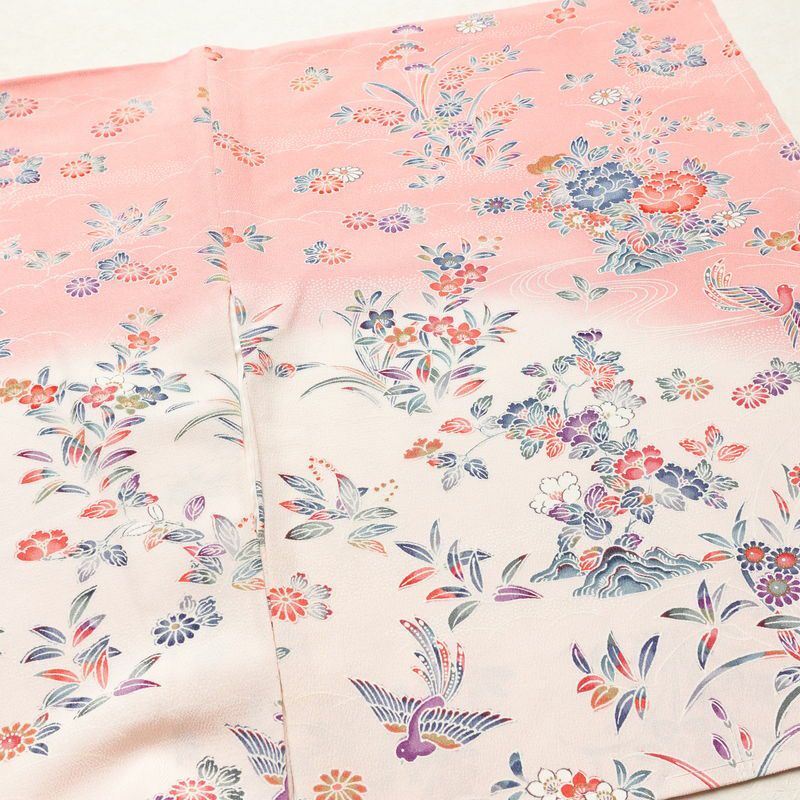 訪問着 しつけ糸付き 縮緬 正絹 花柄 袷仕立て 身丈165cm 裄丈68cm フォーマル 着物 ピンク_画像12